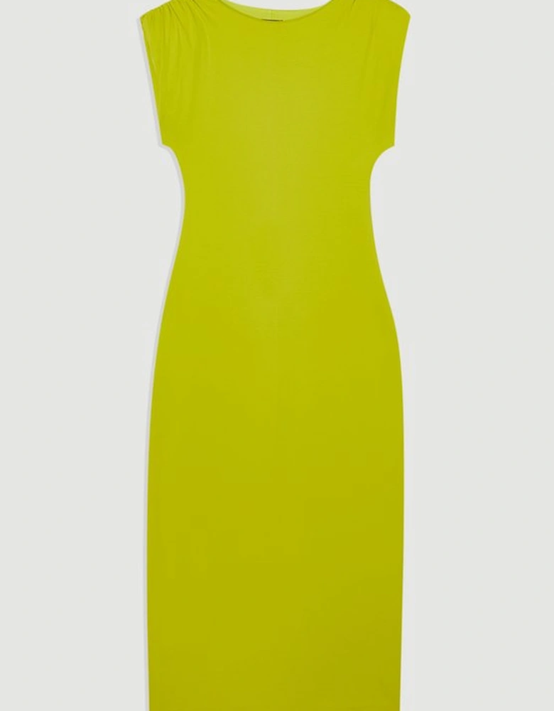 Stretch Jersey Power Shoulder Midi Dress