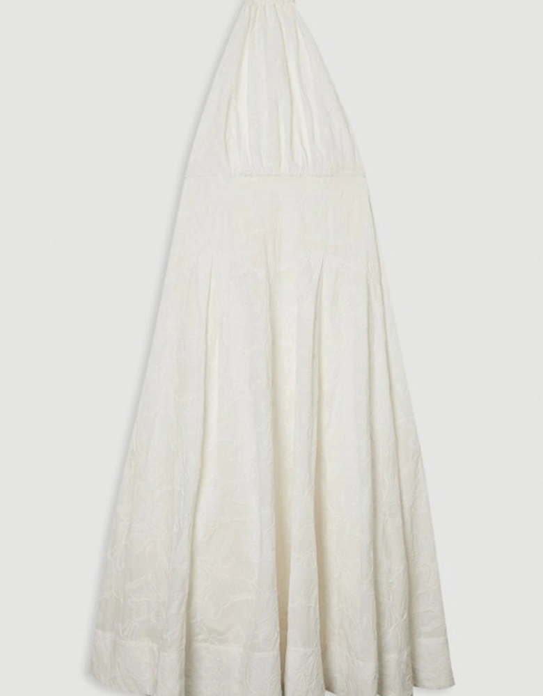 Cotton Broderie Strappy Halter Neck Woven Maxi Dress