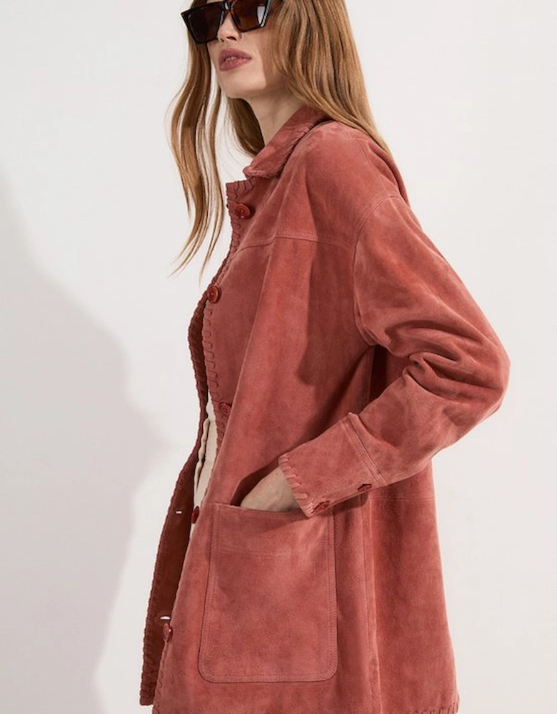 Suede Whip Stitch Detail Collared Jacket