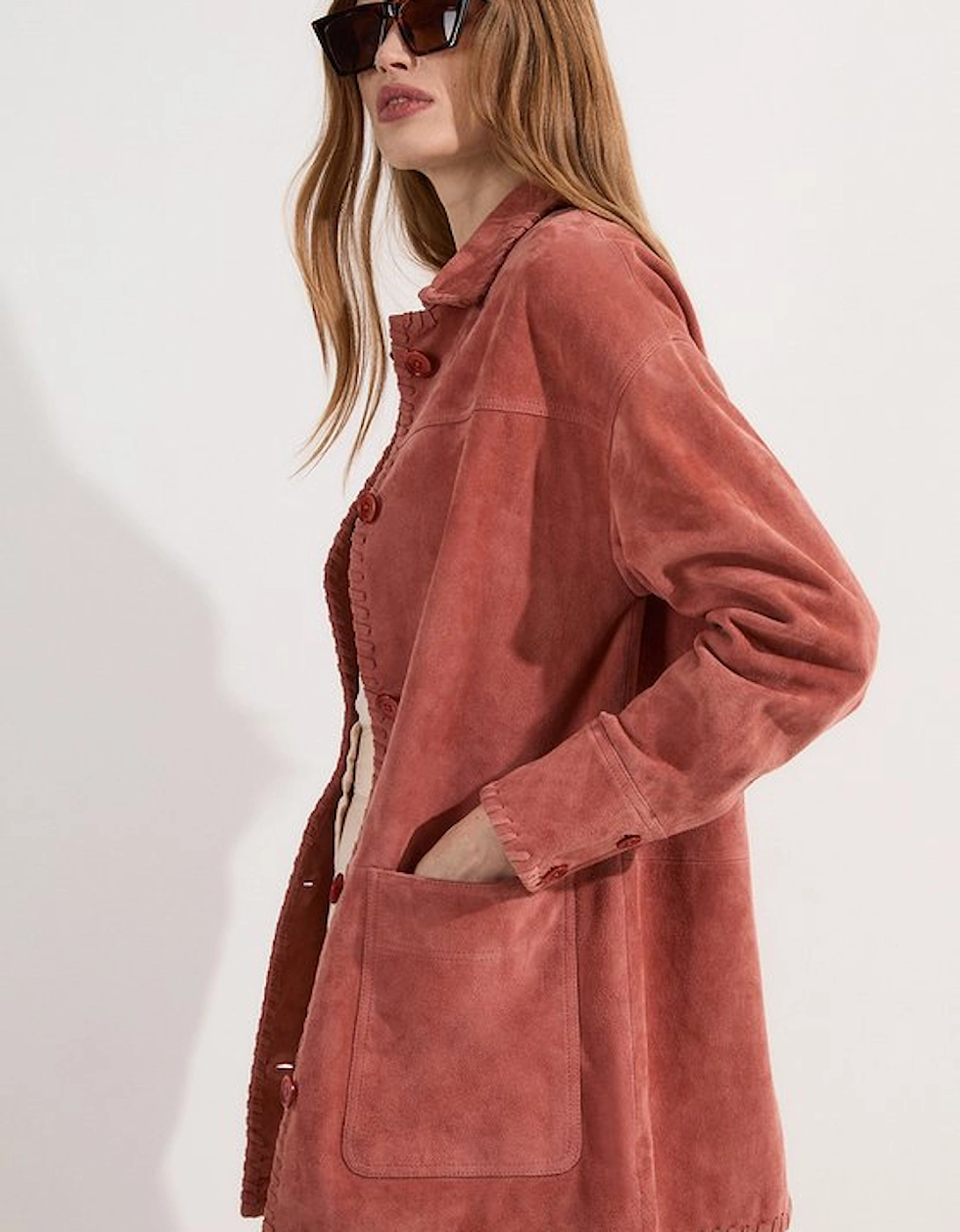 Suede Whip Stitch Detail Collared Jacket, 5 of 4