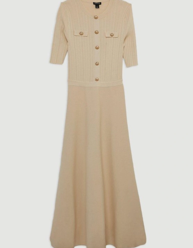 Rib Knit Military Trim Maxi Dress