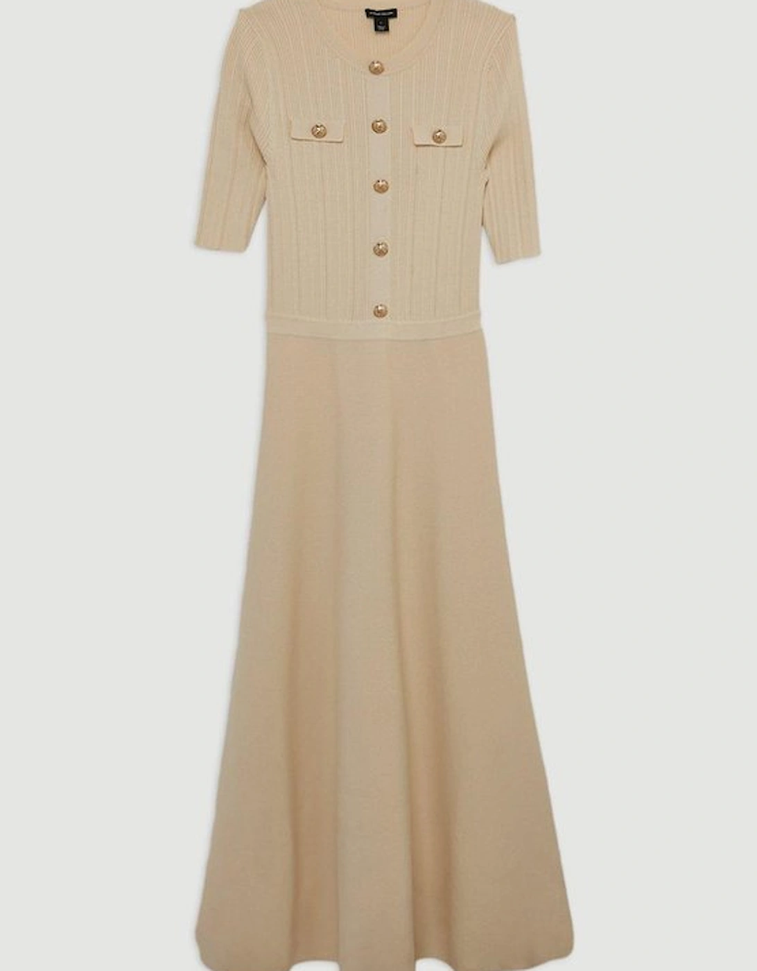 Rib Knit Military Trim Maxi Dress