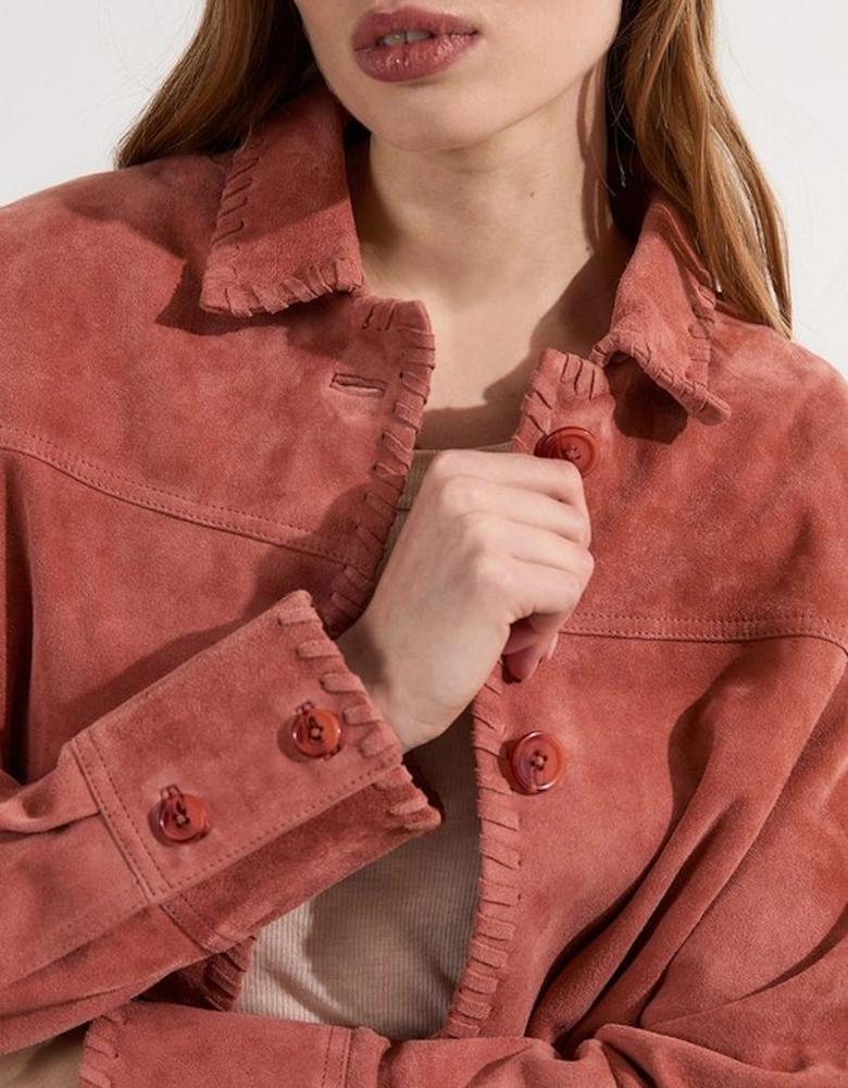 Suede Whip Stitch Detail Collared Jacket