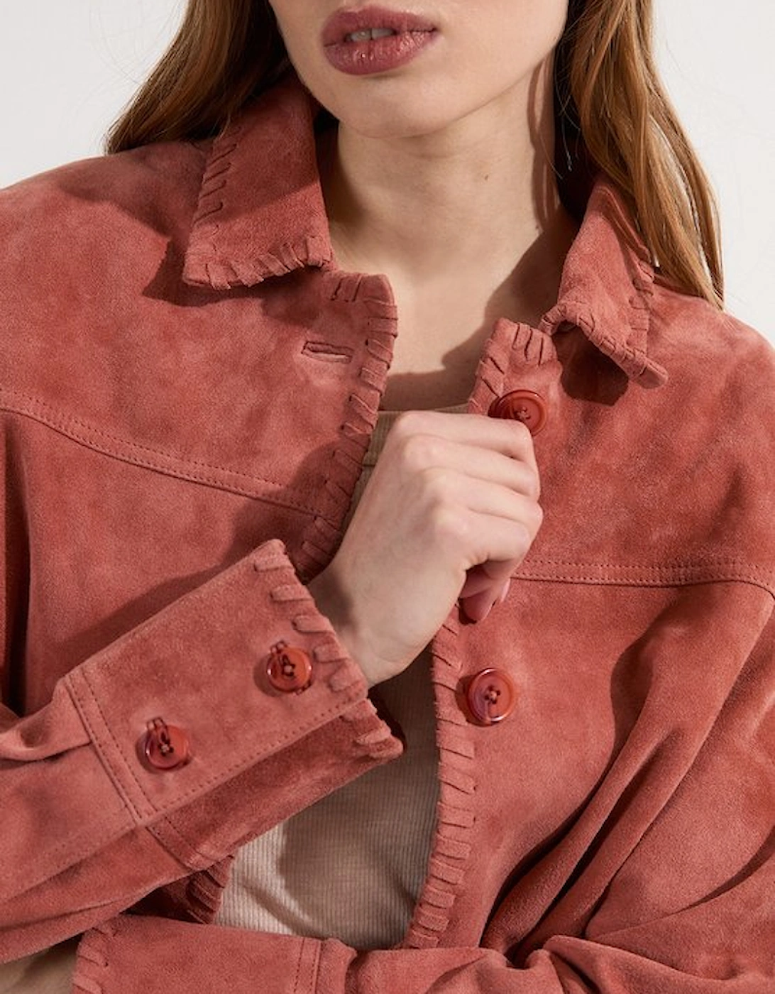 Suede Whip Stitch Detail Collared Jacket