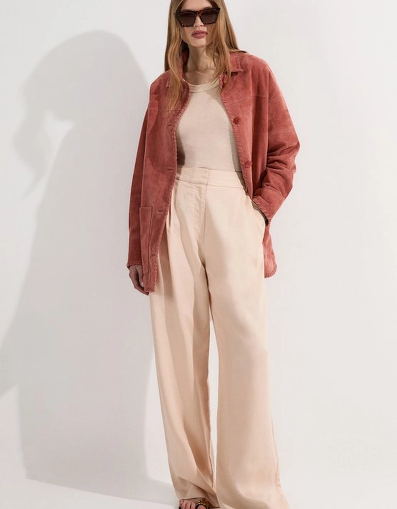 Suede Whip Stitch Detail Collared Jacket