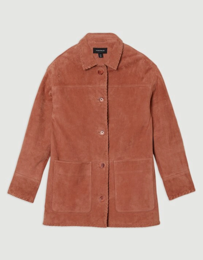 Suede Whip Stitch Detail Collared Jacket
