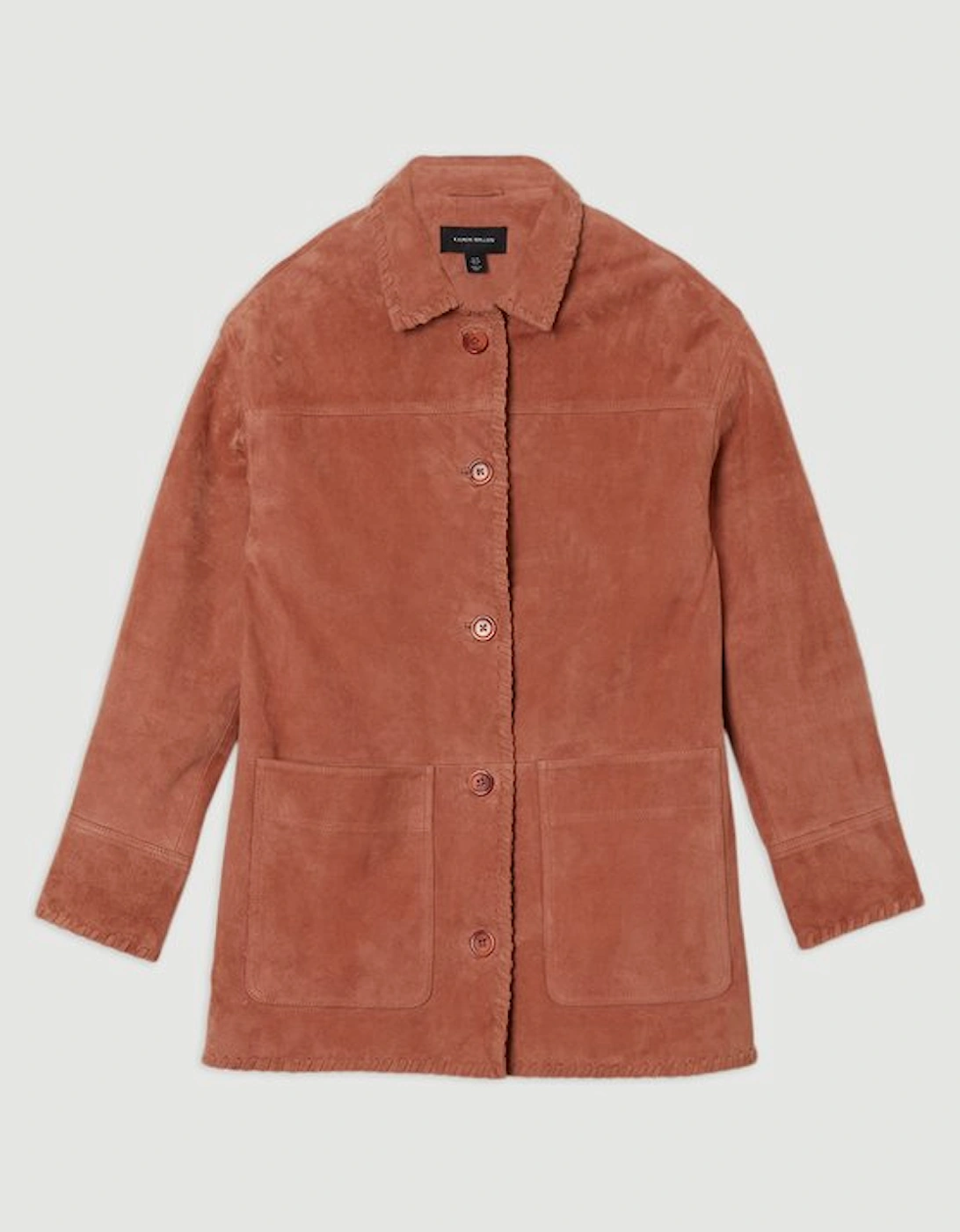 Suede Whip Stitch Detail Collared Jacket