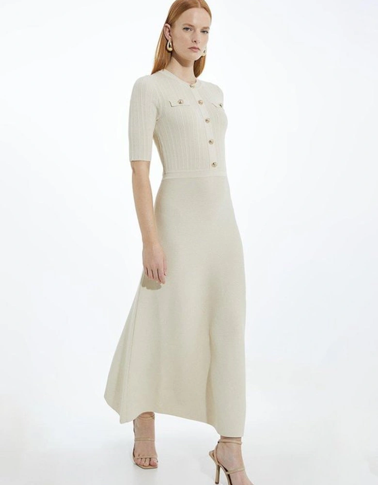 Rib Knit Military Trim Maxi Dress