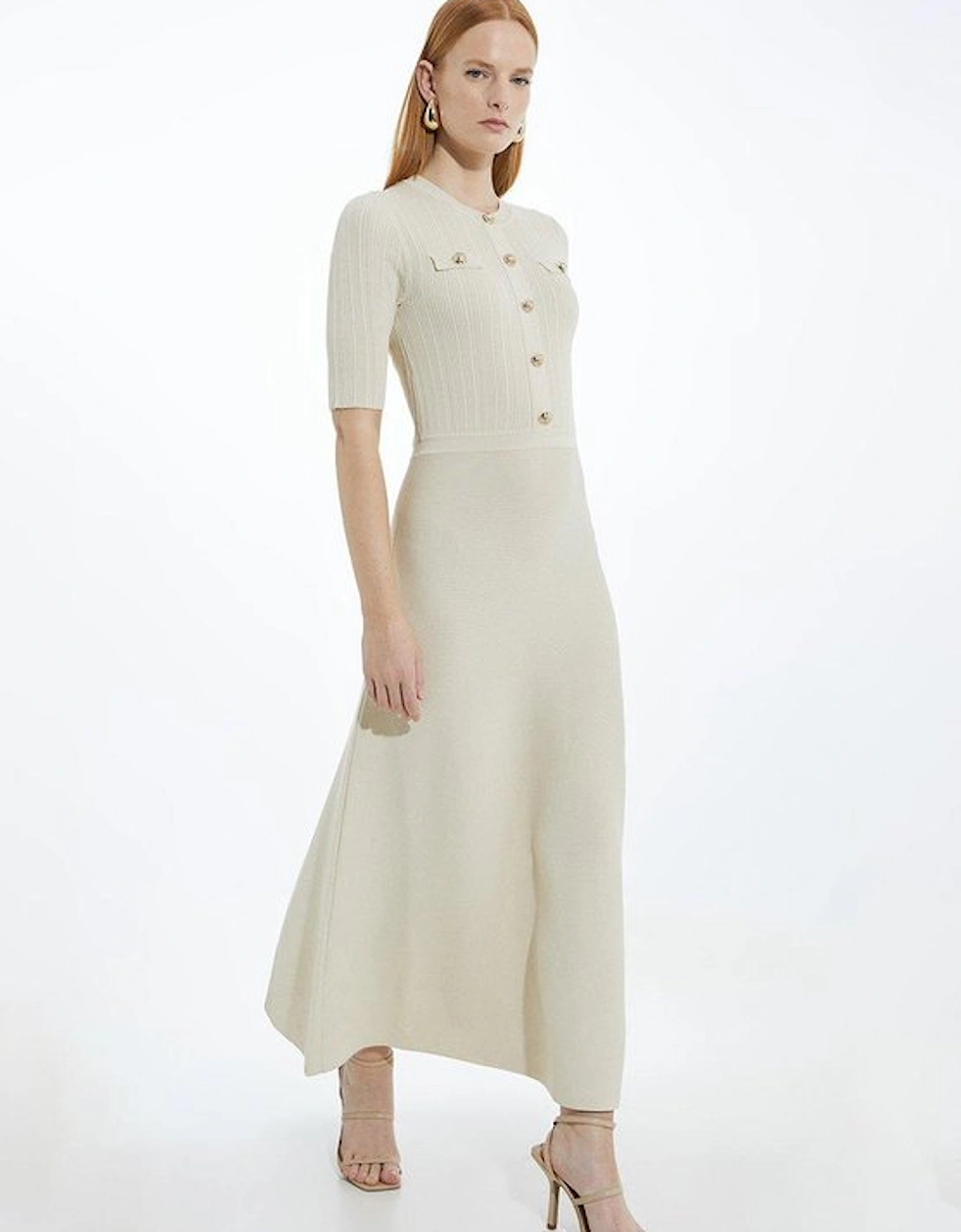 Rib Knit Military Trim Maxi Dress, 2 of 1