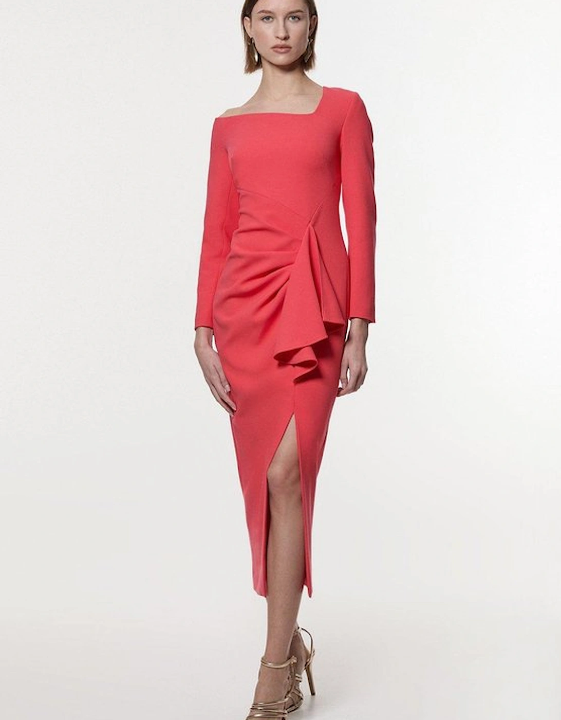 Compact Stretch Asymmetric Neckline Draped Midi Dress, 5 of 4