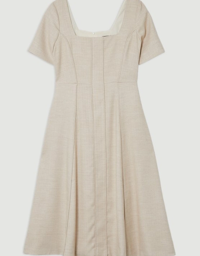 Herringbone Full Skirt Tailored Midi Dress
