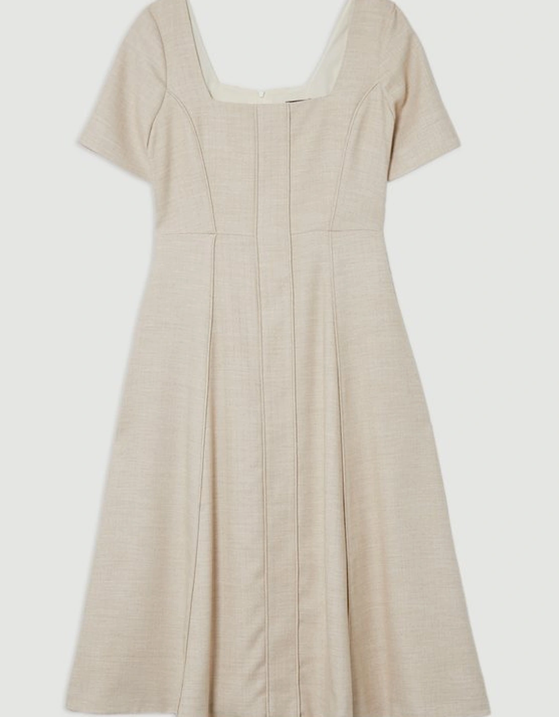 Herringbone Full Skirt Tailored Midi Dress