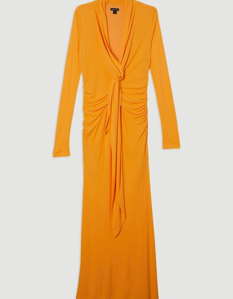 Premium Stretch Crepe Jersey Plunge Neck  Maxi Dress