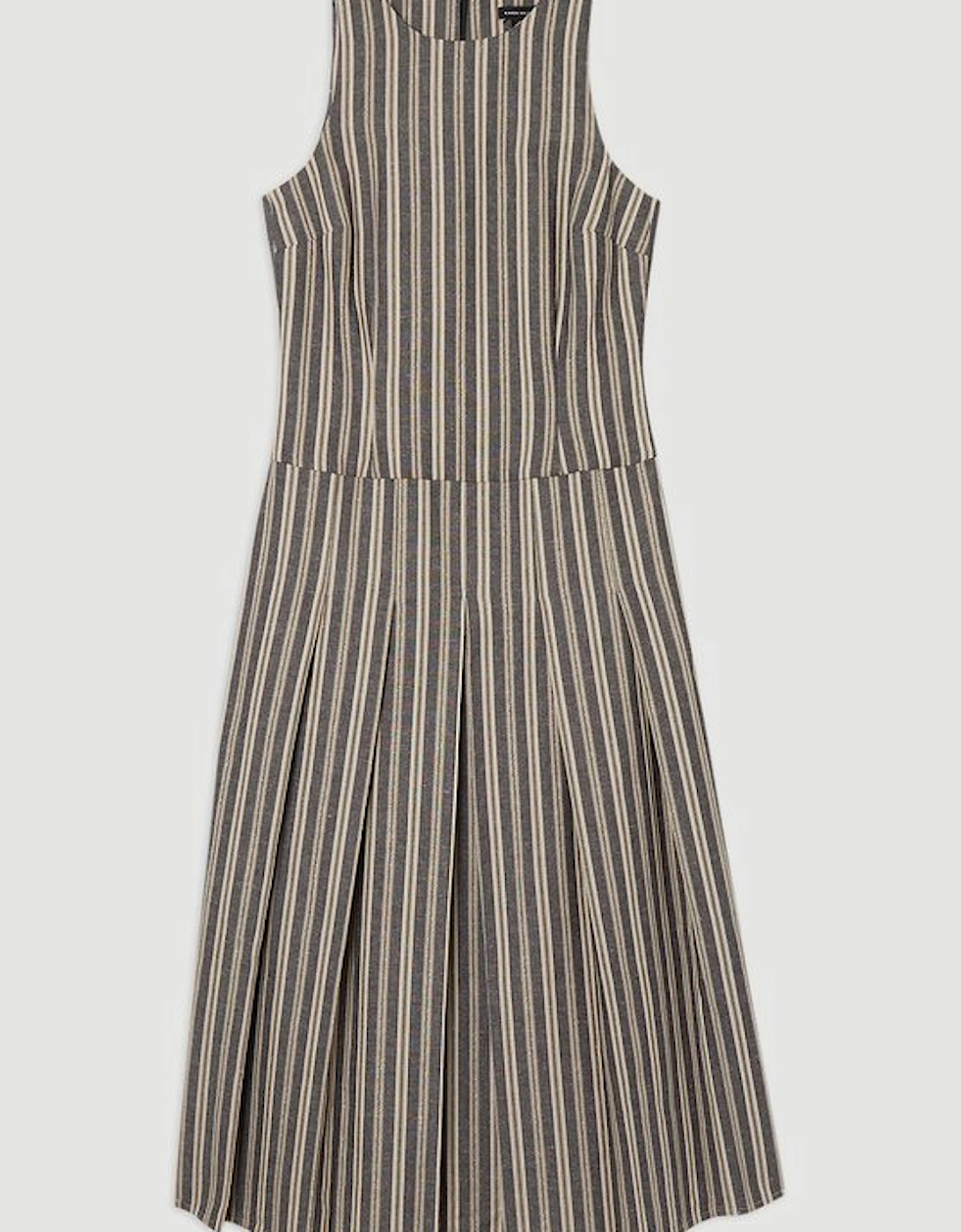 Tailored Stripe Linen  Sleeveless Full Skirt Midi Dress