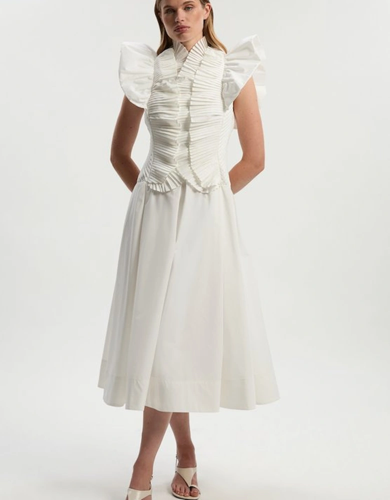 Pleated Ruffle Sleeve Woven Maxi Dress