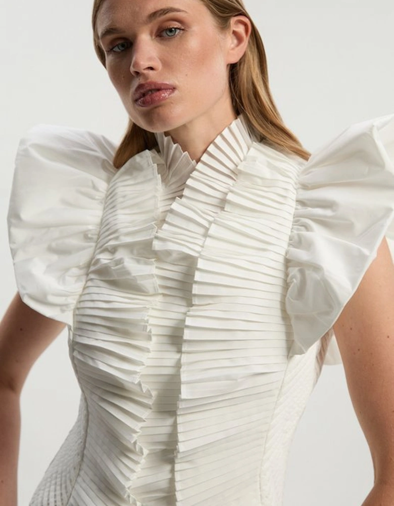 Pleated Ruffle Sleeve Woven Maxi Dress
