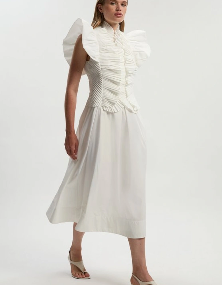 Pleated Ruffle Sleeve Woven Maxi Dress
