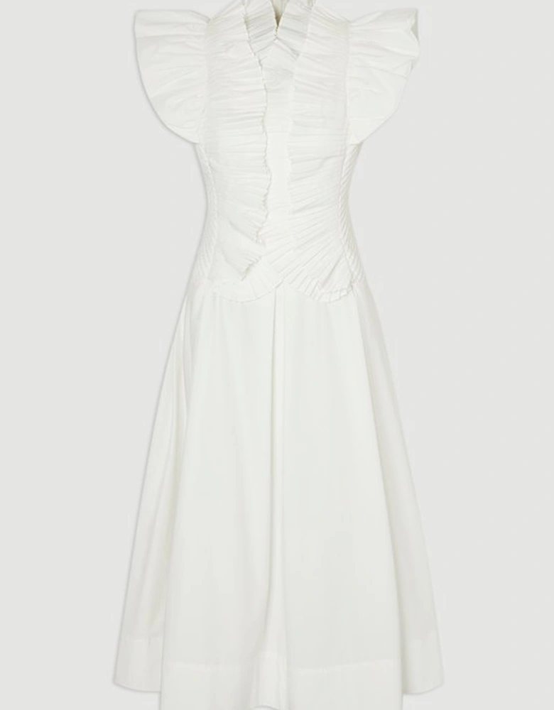 Pleated Ruffle Sleeve Woven Maxi Dress