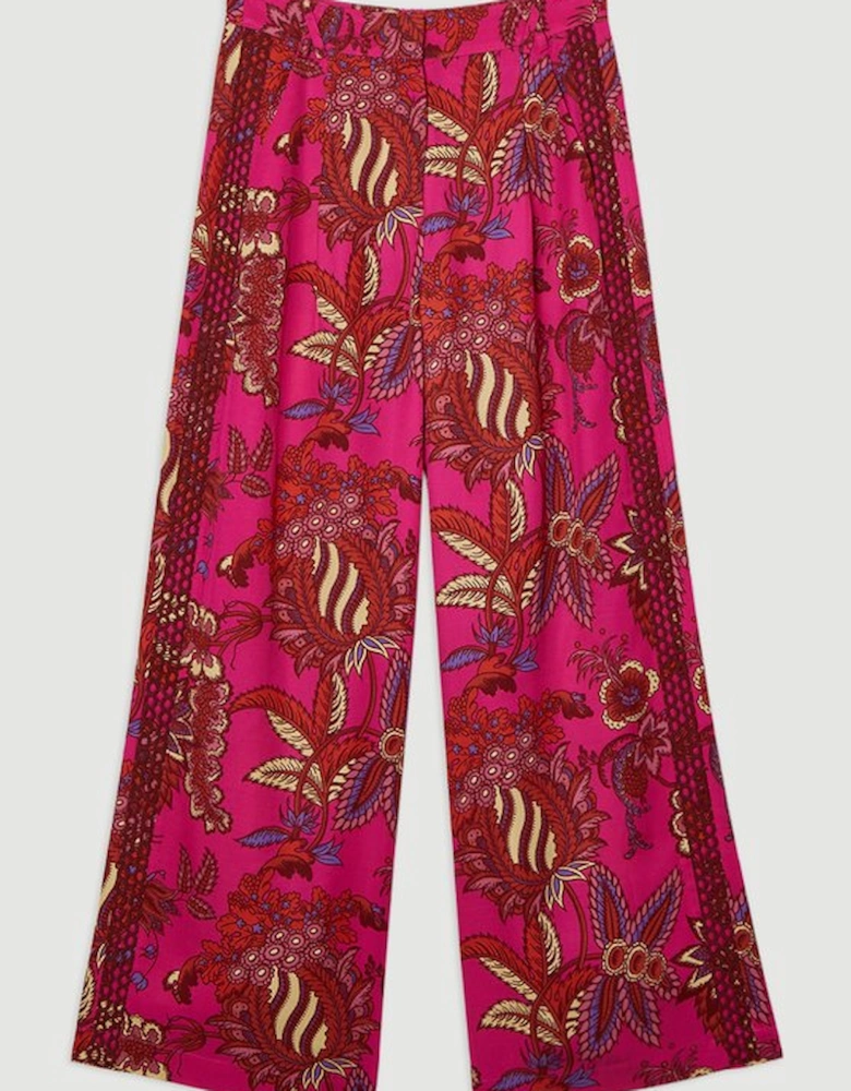 Viscose Floral Print Linen Lace Trim Insert Woven Trouser