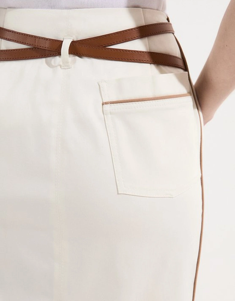 Archive Collection - Tailored Denim Belted Pocket Detail Maxi Skirt