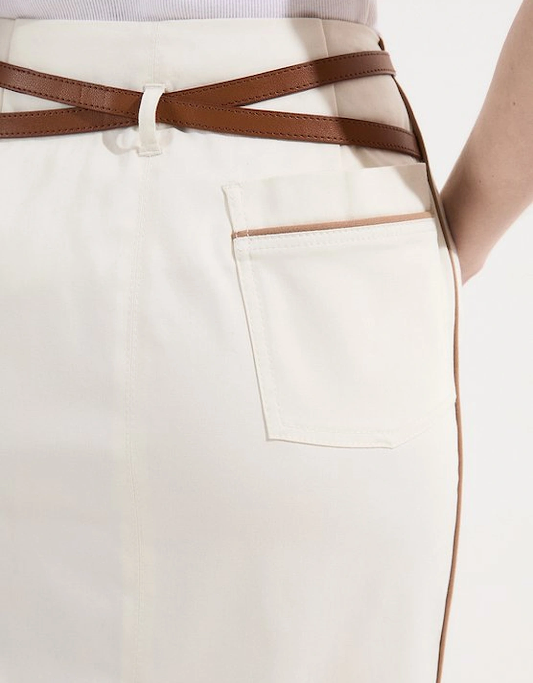 Archive Collection - Tailored Denim Belted Pocket Detail Maxi Skirt