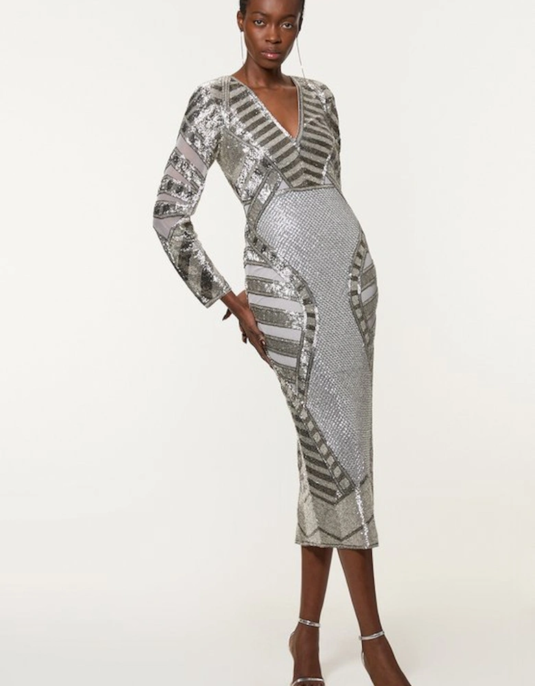 Petite Premium Beaded Embellished Woven Maxi Dress