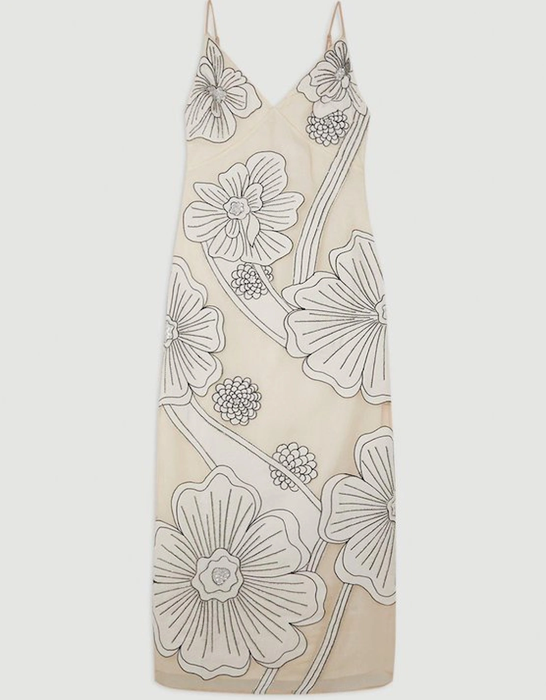 Applique Organdie Satin Woven Midi Dress