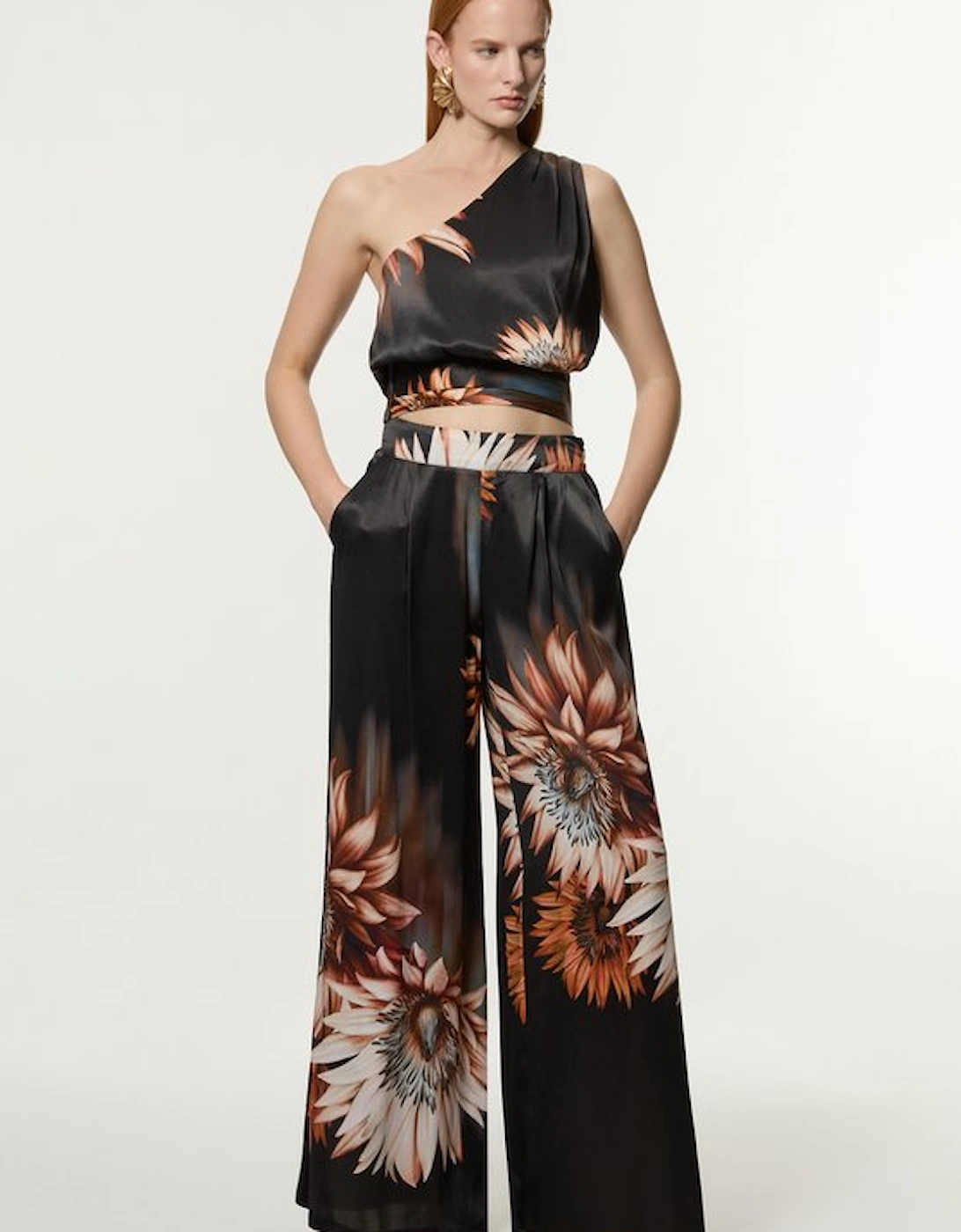 Tall Viscose Satin Printed Wide Leg Woven Trouser, 5 of 4