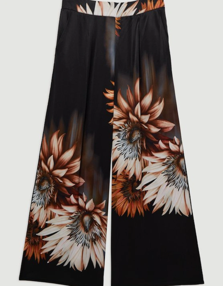 Tall Viscose Satin Printed Wide Leg Woven Trouser