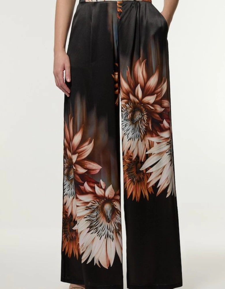 Tall Viscose Satin Printed Wide Leg Woven Trouser