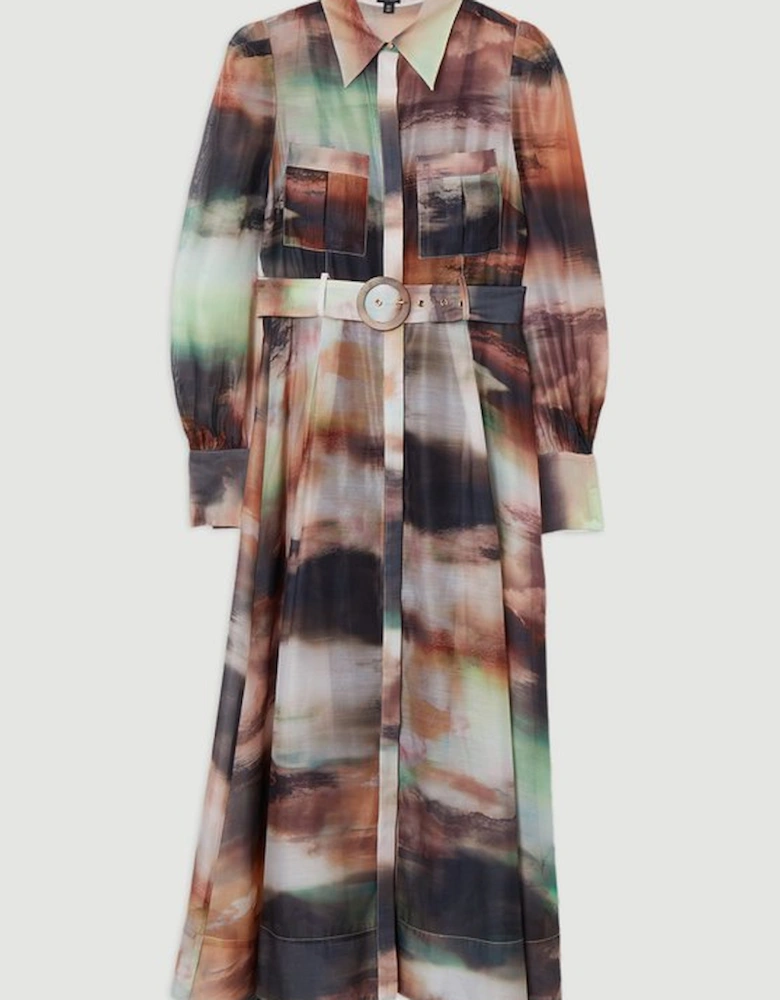 Tall Marbled Organdie Belted Woven Midi Dress