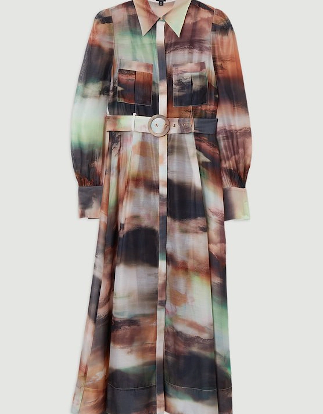 Tall Marbled Organdie Belted Woven Midi Dress