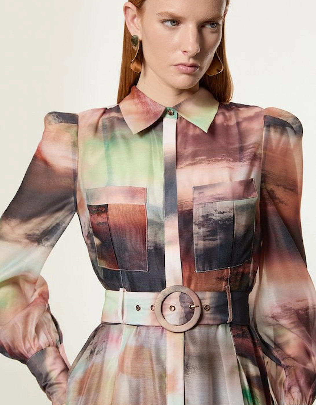 Tall Marbled Organdie Belted Woven Midi Dress