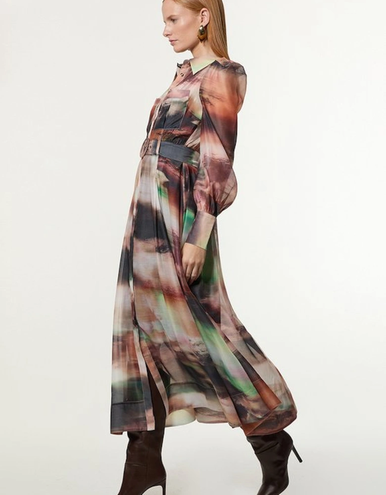 Tall Marbled Organdie Belted Woven Midi Dress