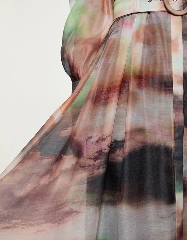 Tall Marbled Organdie Belted Woven Midi Dress