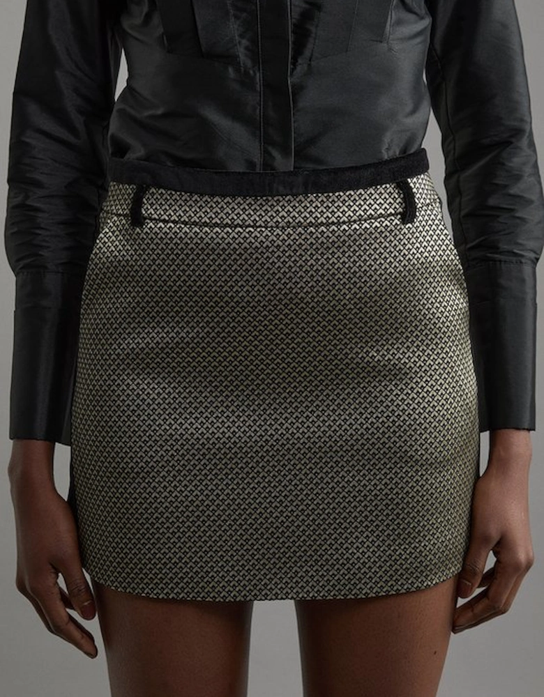 Petite Geo Jacquard Velvet Mix Tailored Mini Skirt