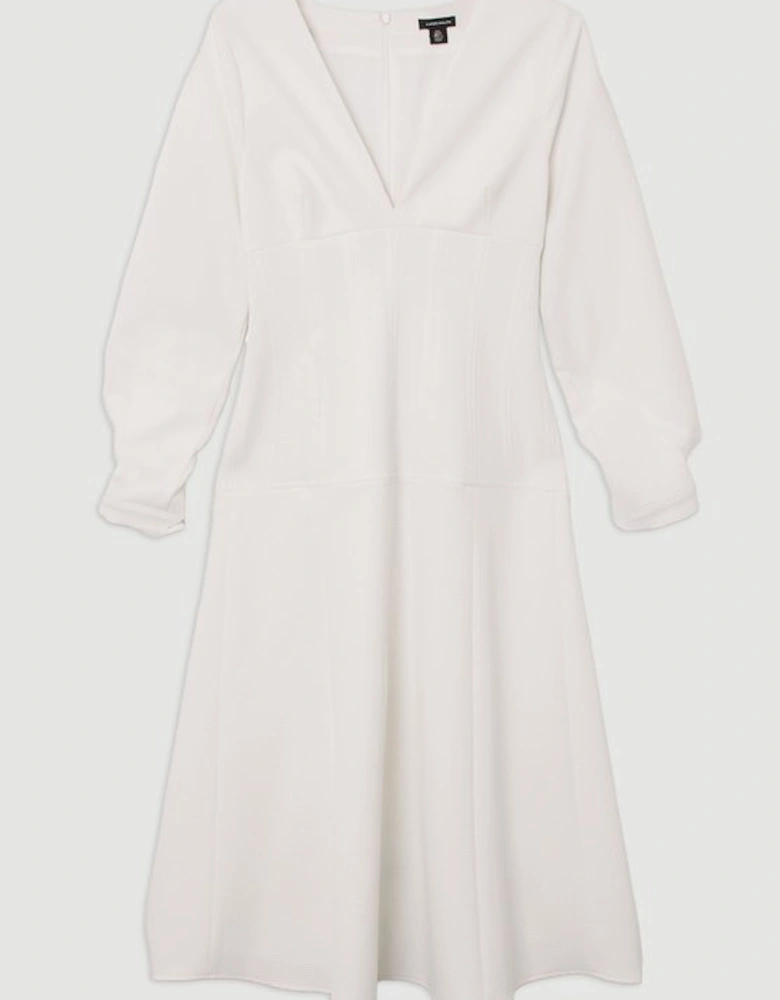 Textured Tailored Dropped Waist Sleeved Midaxi Dress