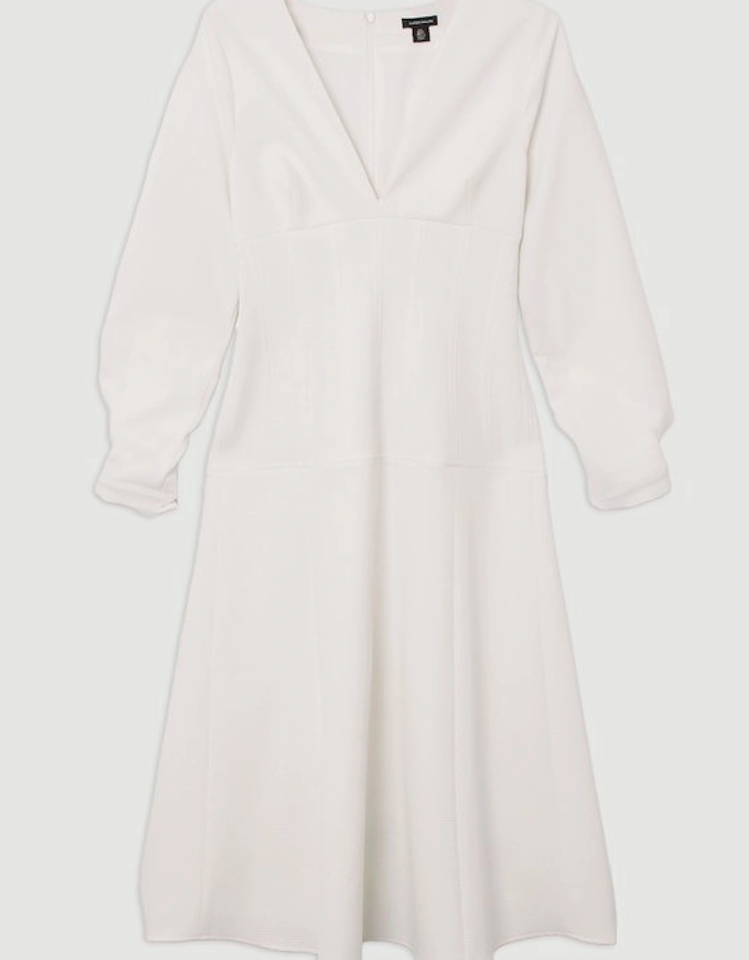 Textured Tailored Dropped Waist Sleeved Midaxi Dress