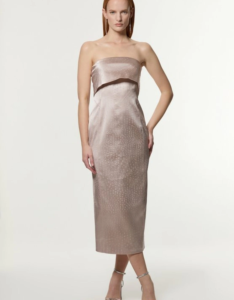 Petite Italian Structured Textured Satin Bandeau Tailored Maxi Dress