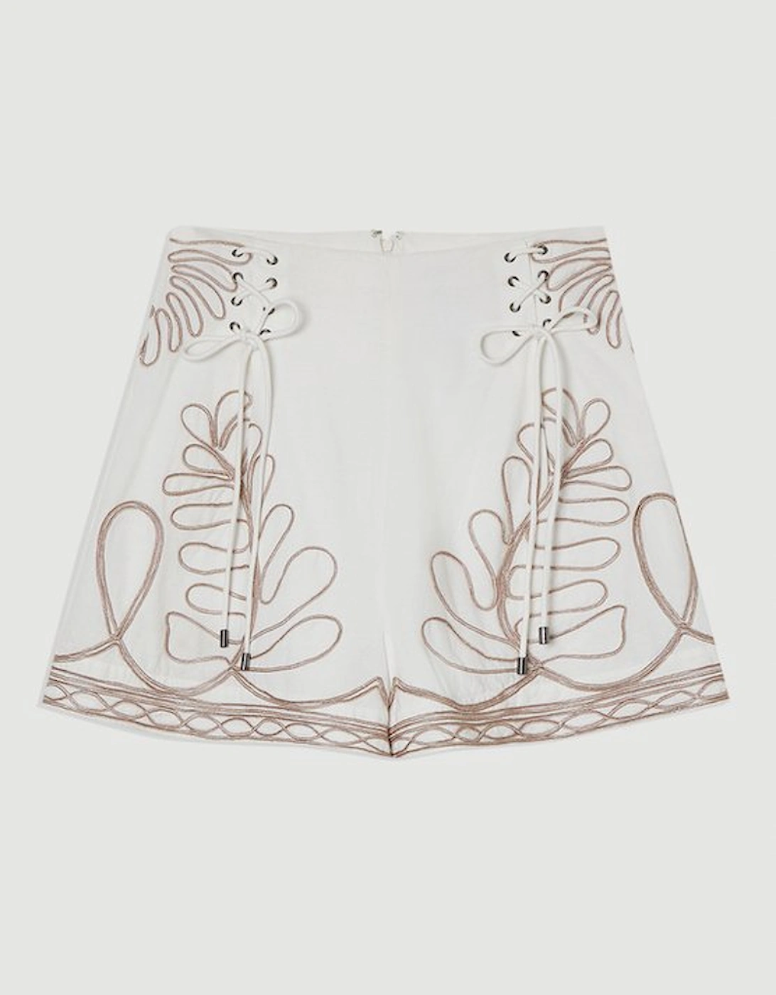 Cotton Linen Cornelli Embroidered Woven High Waisted Short