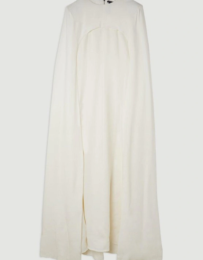 Premium Bonded Viscose Crepe Detachable Cape Woven Maxi Dress