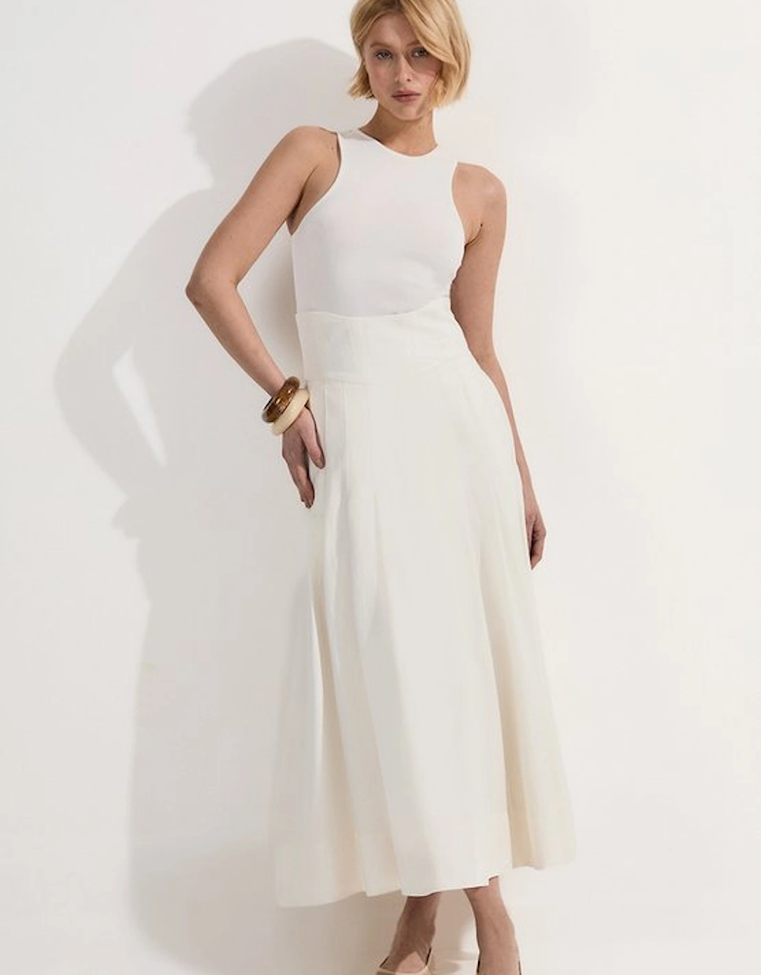 Viscose Linen Tailored Full Skirted Midaxi Skirt, 5 of 4
