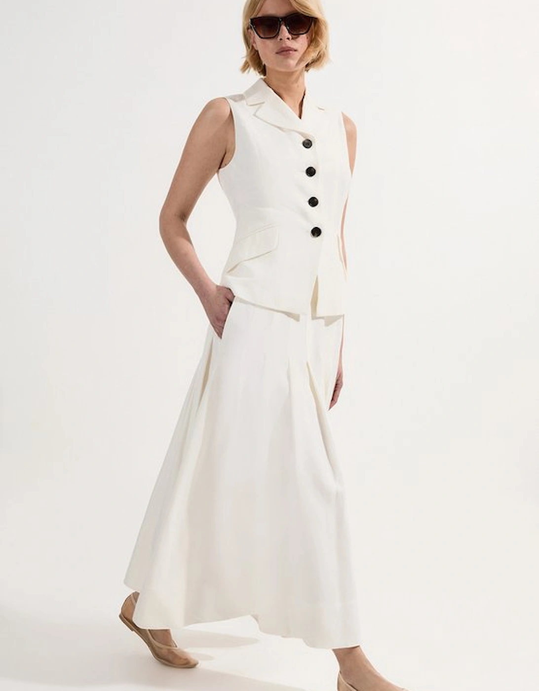 Viscose Linen Tailored Full Skirted Midaxi Skirt