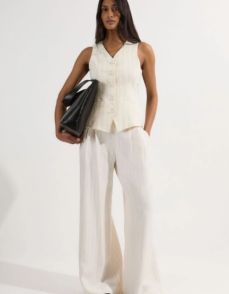 Pinstripe Corseted Tailored Wide Leg Trouser