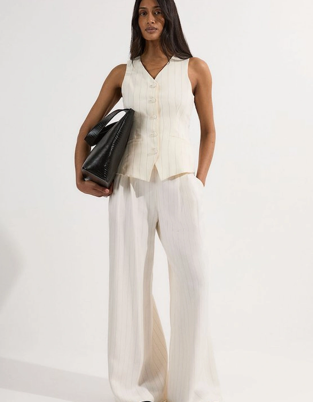 Pinstripe Corseted Tailored Wide Leg Trouser