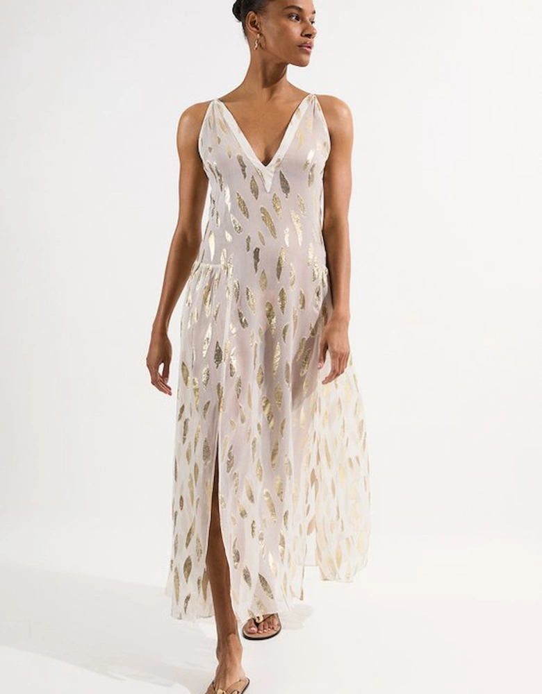 Beach Metallic Thread Strappy Maxi Dress