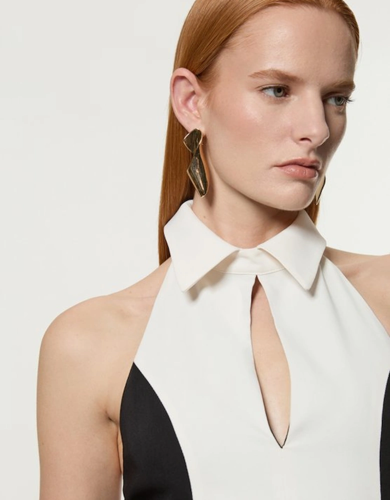 Petite Contrast Detail Full Skirt Tailored Midi Dress