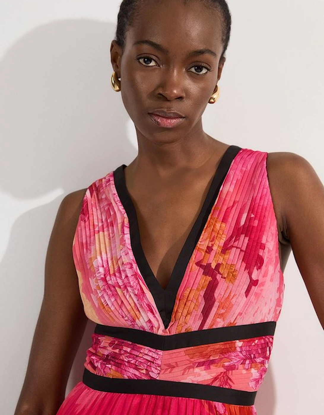 Tall Pleated Floral Bodice Detail Woven Maxi Dress