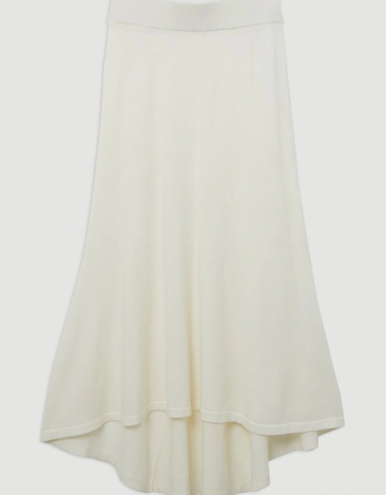 Wool Blend Knit High Low Midi Skirt Wool