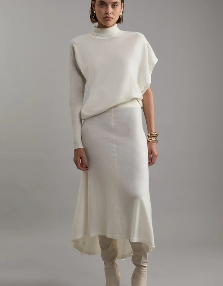 Wool Blend Knit High Low Midi Skirt Wool